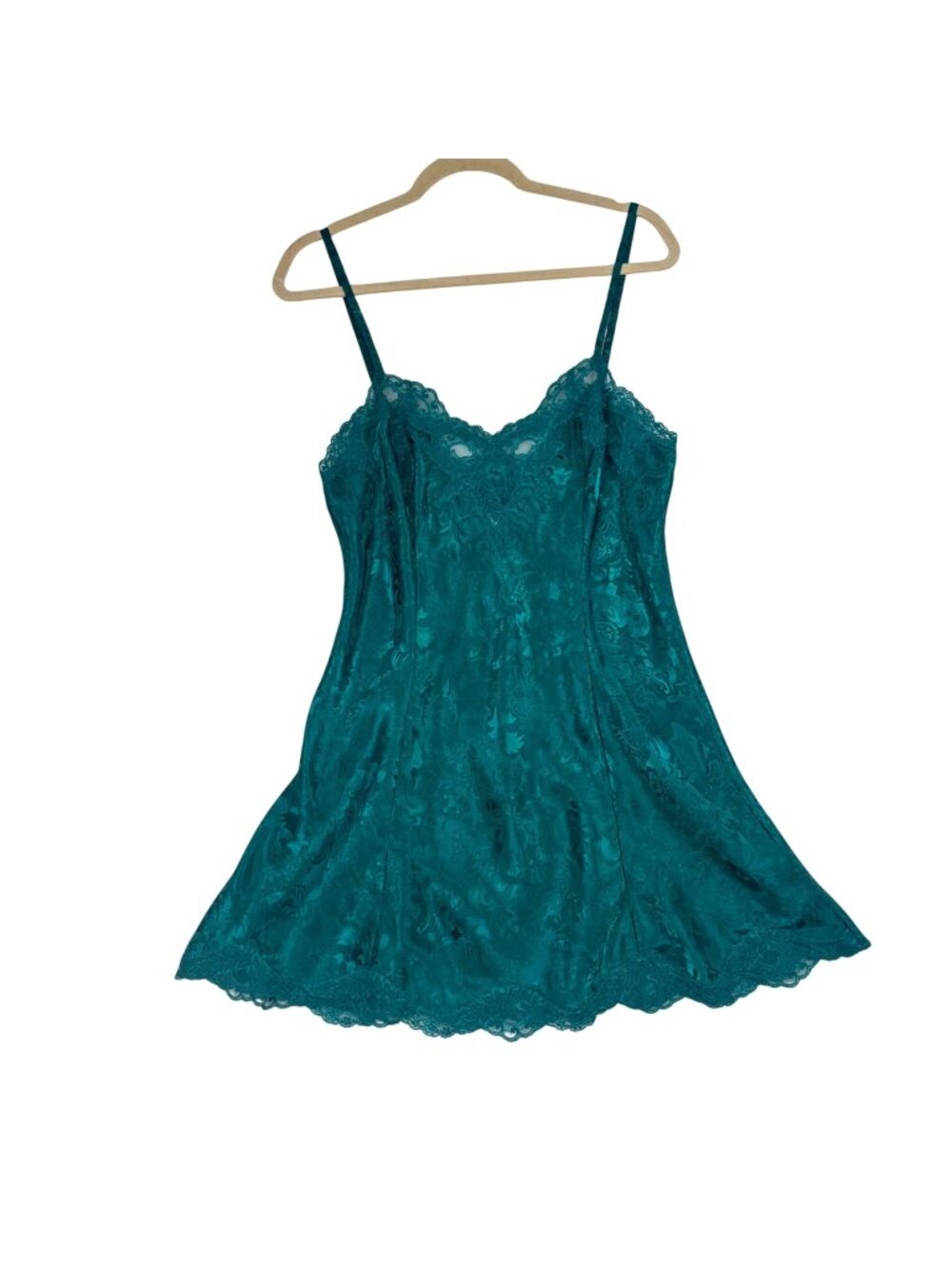 VTG Victoria's Secret S M Green Lace Satin Chemise Lingerie Slip Dress Floral